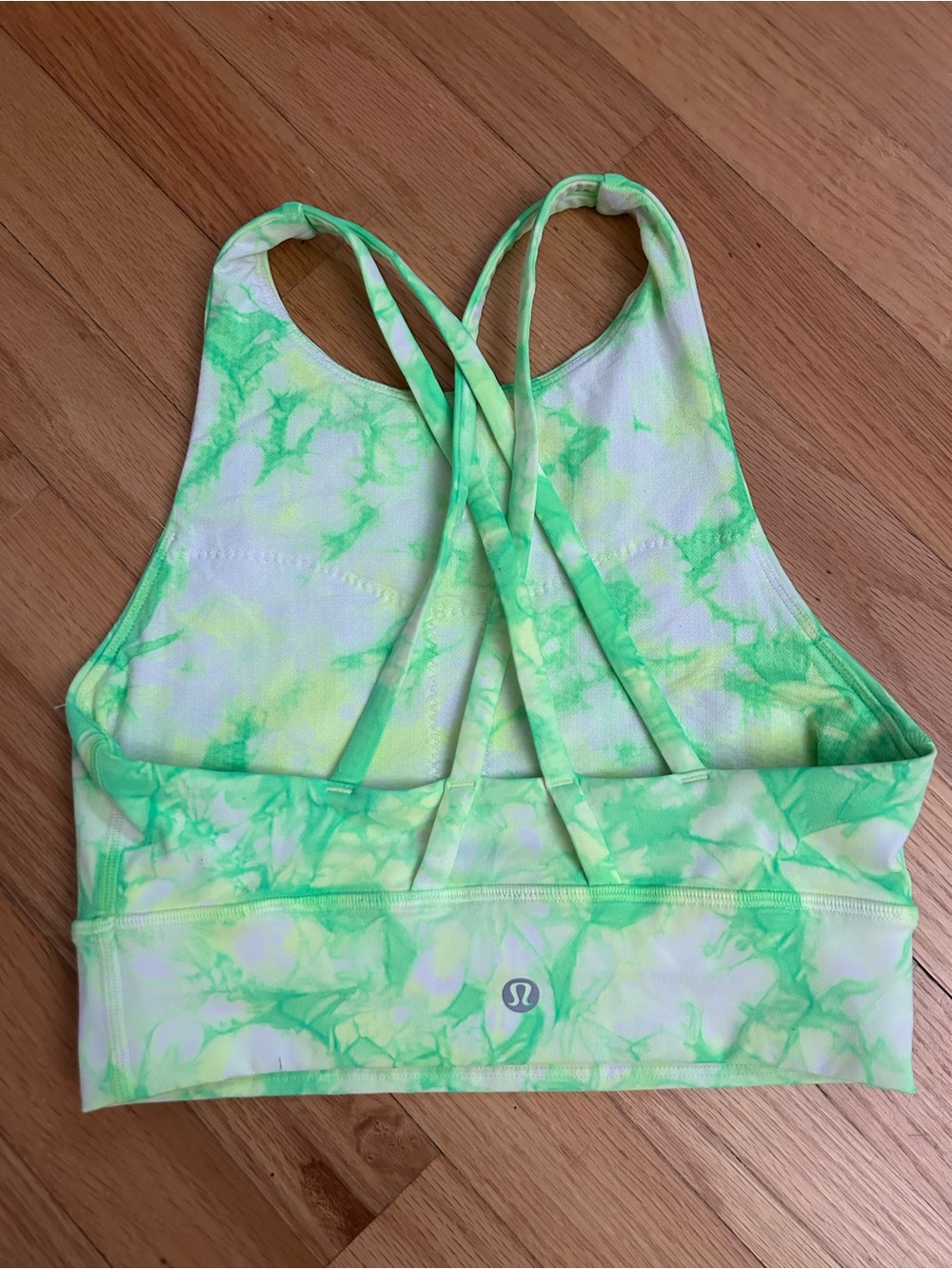 Lululemon Energy Bra High Neck Long Line B-D Shibori White Neon Yellow Green 4